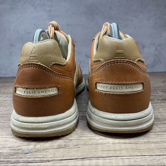 Perry Ellis Classic Chaser Style Lace up Shoes~Tan - Picture 4 of 8